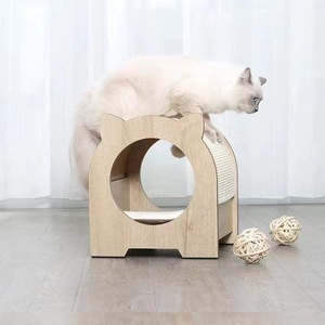 เตียงแมวไม้เนื้อแข็งพร้อมเสาข่วน 36x36x40 ซม. สำหรับแมวในบ้าน - Product Image 4
