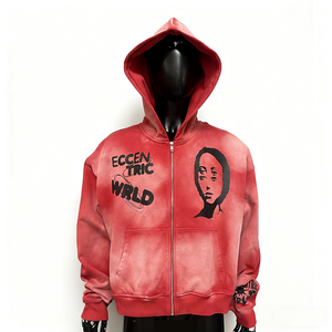 Vintage hiver soleil délavé fermeture éclair coupe régulière sweats à capuche personnalisé sérigraphie poids lourd 500gsm éponge lavage à l'acide hommes - Product Image 1