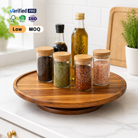 Plateau rotatif professionnel en bois d'acacia certifié FSC, plateau tournant en bois à 360 degrés pour table à manger, service et rangement des épices