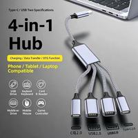 Hub Multi-Port Type-C 1-ke-4, Ekstender USB Splitter untuk Smartphone dan Laptop, Adaptor OTG dengan Konstruksi Tembaga
