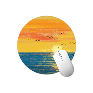 OEM Beach Sunset Image Mouse Mat Custom Design Round Mouse Pad Smooth Surface Rubber Base Small Mousepads with Stitched Edge - Product Image 1