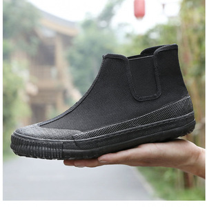 Chaussures de travail montantes en toile et caoutchouc pour hommes, noires, antidérapantes, respirantes, à talon bas, de sécurité, pour la construction et l'extérieur - Product Image 3