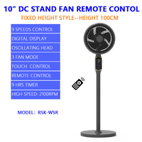 Ventilateur sur pied à 9 vitesses, avec minuterie de 9 heures, moteur DC, 3 modes, télécommande tactile, hauteur réglable de 10 pouces, pour chambre à coucher et bureau