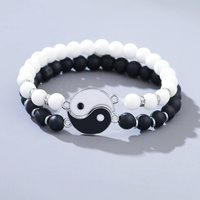 Bracelet de couple Yin Yang Tai Chi en pierre de lave 5A noir et blanc tressé, idéal pour un cadeau - Vente chaude