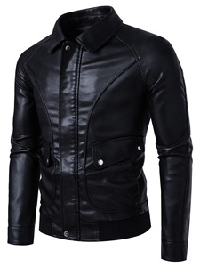 <span class=keywords><strong>Chaqueta</strong></span> de cuero de imitación informal a la moda para <span class=keywords><strong>hombre</strong></span>, <span class=keywords><strong>chaqueta</strong></span> ajustada de cuero para motocicleta con bolsillo y cremallera - Product Image 6