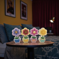 Lampu Tidur Mini LED OEM W075 untuk Kamar Bayi, Lampu Malam Bentuk Pot Bunga Putih Hangat dengan Saklar, Lampu Tidur ABS Lucu untuk Anak-Anak, Hadiah untuk Anak