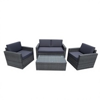 4-teiliges Garten-Sofa-Set Grau PE-Rattan Outdoor-Möbel Zweisitzer 2 Sessel und Glas-Couchtisch mit Kissen