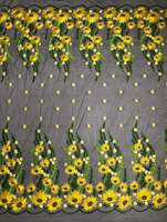 Tissu en dentelle brodé floral chic jaune tournesol, tissu en tulle gris à double bordure motif marguerite de qualité supérieure pour robe de couture