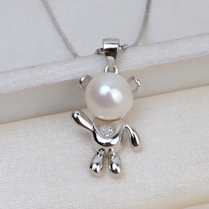 Pendentif en argent S925 en forme d'ours avec perle de 9-10 mm, support de bijoux DIY, accessoires vides pour perles suspendues, perles lâches, modèle 2051 - Product Image 1