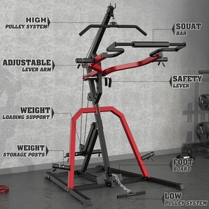 Estación de entrenamiento plegable para gimnasio en casa, con sistema de sentadillas y remo bajo con palanca LAT, relación 2:1 (sin discos de pesas), personalizable - Product Image 2