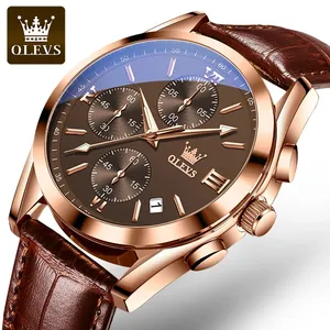 2022 Nieuwe Olevs 2872 Lederen Multifunctionele Chronograaf Mannen Horloge Waterdicht Quartz Mannen Horloge Fashion Sport Horloge Reloj Hombre