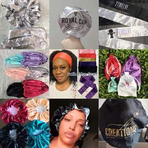 Wig Bonnet Edge <b>Scarf</b> Set Custom Logo Double Layer Hair Wraps Sleep Cap Bags Satin Bonnets With Drawstring Promotion Gift - Product Image 3