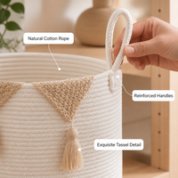 Panier de rangement ovale en coton tissé fait main, grand, pliable, écologique, doux, durable, avec logo personnalisé OEM ODM, prix usine