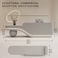 Comptoir de réception incurvé moderne et luxueux, blanc, sculptural, avec éclairage LED pour salon de beauté, boutique, hôtel