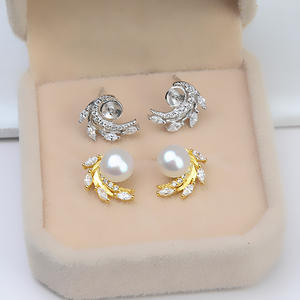 Wenchi Han DIY Boucles d'oreilles demi-rondes en argent S925 avec 10-12 perles incrustées, accessoires de plateau vide 1042, modèle 16286 - Product Image 1