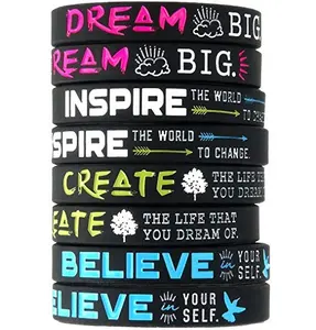 TORNA A SCUOLA Braccialetto Sogno Credi Inspire Creare Braccialetti In Silicone Commercio All'ingrosso Confezione Bulk di Inspirational Messaggio Braccialetti