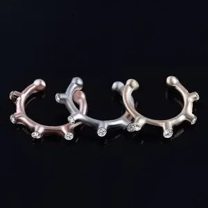 MENGMINGNA C Shaped With Diamond Clip Fake Nose Rings Stud Dangles For Women Pierced Nose Tarnish Free