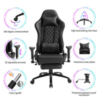 Échantillon gratuit Coussin épais Chaise de jeu de course de luxe Chaise de jeu sur ordinateur en cuir PU Chaise de jeu de course RVB avec repose-pieds
