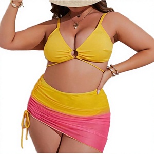 ชุดบิกินี่ 3 ชิ้น ลายไล่เฉดสีฤดูร้อน เอวสูง ผูกเชือก พร้อมโลโก้ด้านหน้า ชุดชายหาดสุดฮิต - Product Image 3