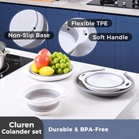 Ensemble de passoires pliables avec plateau d'égouttage surdimensionné |   Lot de 3 passoires de cuisine pliables + support |   Gain de place pour les pâtes