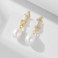 KE5382 Pendientes de Perlas de Agua Dulce para Mujer, Chapados en Oro de 14k, Plata de Ley 925 con Circonita de Alta Calidad, Estilo Vintage, Venta al por Mayor