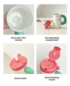 Mug à café isotherme en acier inoxydable 316 de grande capacité 1200 ml avec doublure intérieure en céramique et paille - Product Image 3