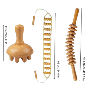 木製セラピーマッサージツールリンパ排水セルライトマッサージャーこすりローラーセットボディ整形筋肉リラクゼーション - Product Image 3