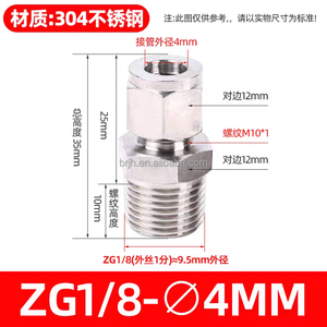 1/8 ''1/4'' 3/8 ''1/2'' thép không gỉ thẳng 1/8 "hình lục giác nối đẩy trong ống phù hợp đôi nam chủ đề bằng Bộ chuyển đổi - Product Image 4