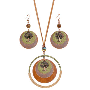 Ensemble collier et boucles d'oreilles Life Tree, en bois et alliage de cuivre, plaqué bronze antique, style bohème, bijoux pour femmes - Product Image 5
