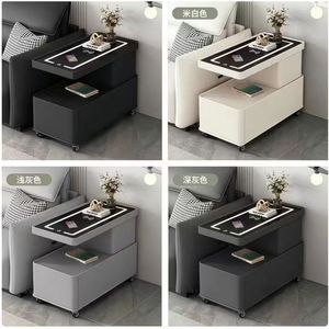 Big Camphor Smart <b>Side</b> <b>Table</b> With Charging Function 1 Drawer Tempered Glass Top Bedside Storage Cabinet Living Room Coffee <b>Table</b> - Product Image 2