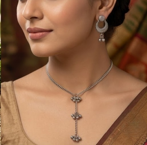 Handcrafted Oxydized Copper Brass Chain Necklace Dangle Drops Women Traditional Minimalist Ethnic Wedding Fashion Jewelry Set - Product Image 4