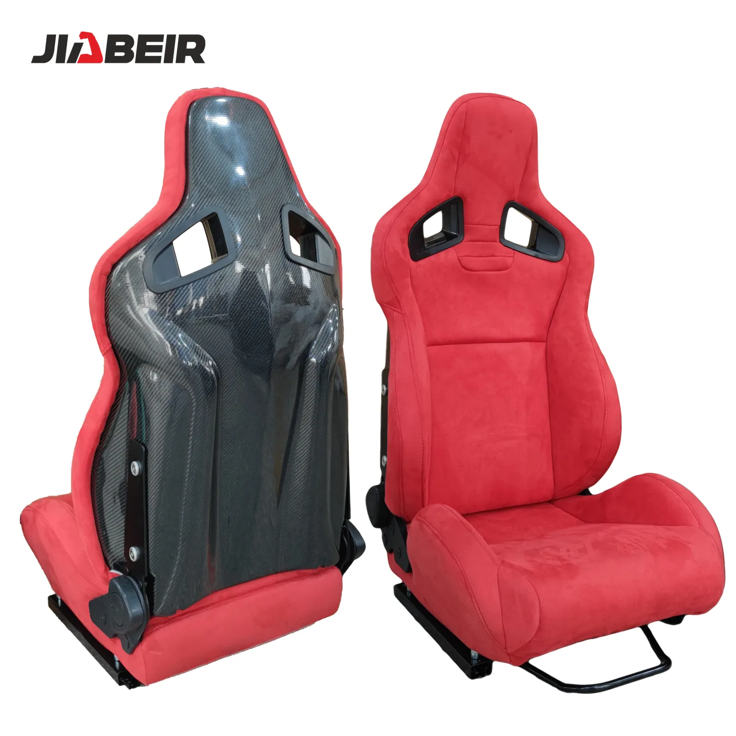 Jok mobil balap serat karbon, jok mobil balap, serat karbon, merah Suede, JBR9001