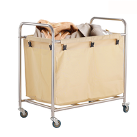 Chariot de service en acier inoxydable pour le nettoyage, chariot à linge pour hôtels et hôpitaux