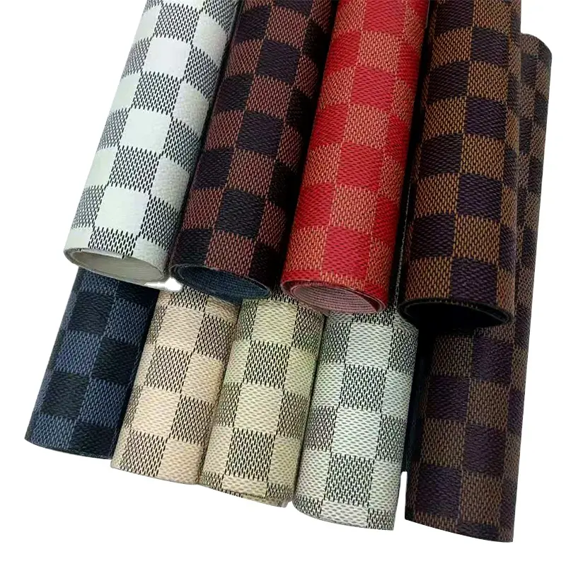 Plaid Printed Design Vinyl Textured PVC Faux Synthetic Leather Fabric Roll/Sheet Materials for Making Shoe/Bag/Hair Bow/Garment