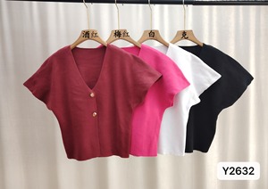 Cardigan décontracté <span class=keywords><strong>blanc</strong></span> tendance pour femmes, <span class=keywords><strong>gilet</strong></span> en tricot à deux boutons, haut à manches courtes, vêtement extérieur polyvalent - Product Image 3