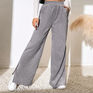 2024 <span class=keywords><strong>pantaloni</strong></span> Casual a vita alta da <span class=keywords><strong>donna</strong></span> europei e americani in <span class=keywords><strong>velluto</strong></span> a <span class=keywords><strong>coste</strong></span> tinta unita <span class=keywords><strong>pantaloni</strong></span> lunghi con orlo diviso - Product Image 1