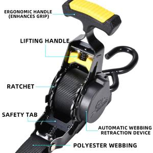 Sangles de <span class=keywords><strong>moto</strong></span> à enroulement automatique de 1 po x 10 pi, 1500 lb, sangles d'arrimage à cliquet à enroulement automatique - Product Image 5