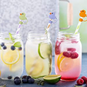 Cubierta de silicona reutilizable para pajita con diseño de pato colorido y patito lindo, protector de punta de pajita de 10 mm/0.4 pulgadas, estilo animal en colores pastel - Product Image 1