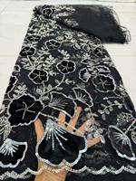 Tissus en dentelle brodée de velours avec appliques africaines et sequins, matériau doux de haute qualité pour robes de soirée en velours et sequins pour femmes, vente en gros