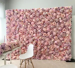 FW048 도매 시뮬레이션 8ft X 8ft 꽃 벽 배경 패널 화이트 레드 장미 꽃 배경 웨딩 벽