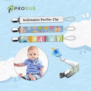 Prosub New Personalized Printable Logo Polyester Ribbon Blank Baby Pacifier Clips for Sublimation Pacifier Clip