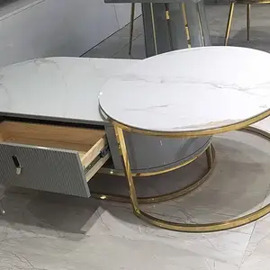 Hebei Factory set di mobili per soggiorno centro in metallo con cassetto tavolino da caffè moderno in marmo di lusso