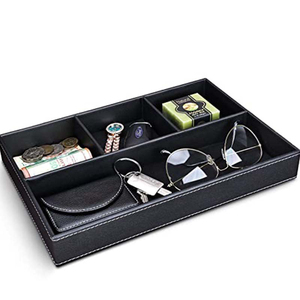 Bandeja Organizadora Multifuncional de Cuero Clásico ZENOS para Joyas y Cosméticos, Capacidad de 6-10L, de Pie para Baño y Escritorio - Product Image 3