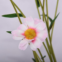 Chrysanthème en soie rose réaliste de 68 cm, tige unique, style européen, avec Stévia Rebaudiana, pour la Fête des Mères et les remises de diplômes