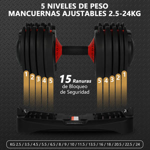 Ensemble d'haltères réglables 2,5-24 kg en acier inoxydable de qualité supérieure, livraison rapide depuis l'Espagne, équipement de fitness professionnel pour la maison et la salle de sport - Product Image 3