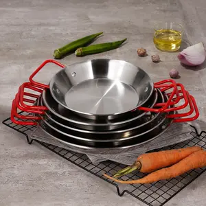 Metalen Decoratief Dienblad Met Ronde Plaat Handvat Voedsel Non-Stick Serveerplaat Bbq Plaat Met Rode Schaal Roestvrij Staal