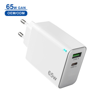 Ultra sottile 65W caricatore rapido GaN doppio porte USB <span class=keywords><strong>A</strong></span> + <span class=keywords><strong>C</strong></span> 65W Max caricatore USB per computer portatile e telefono - Product Image 1