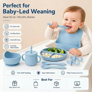 Vaisselle pour enfants en silicone sans BPA, motif animal, bavoir imperméable, assiette à ventouse de qualité alimentaire, bol, cuillère, fourchette, vaisselle - Product Image 2