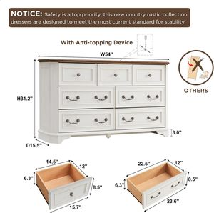 Credenza Rustica Stile Fattoria WenFeng OEM/ODM - 137 cm di Larghezza, 7 Cassetti, Texture <span class=keywords><strong>Legno</strong></span> <span class=keywords><strong>Naturale</strong></span>, Mobile Antico per Camera da Letto e Corridoio - Product Image 2
