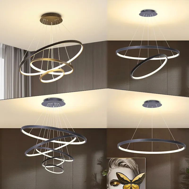 Hete Verkoop Moderne Stijl Villa Huis Decoratieve Acryl Aluminium Led Hangende Ring Kroonluchter Hanglamp